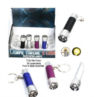Porte-cl&eacute;s Lampe de Poche 5 LED en Pr&eacute;sentoir (24 pi&egrave;ces)