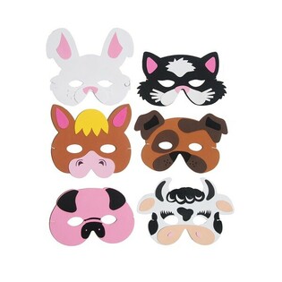 MIX MASQUES ANIMAUX DE LA FERME EN MOUSSE (24 pcs)