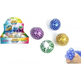 BALLE SQUISHY &ndash; MIX COULEURS PAILLETTES EN PR&Eacute;SENTOIR (12 pcs)