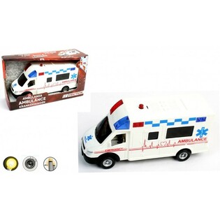 GRANDE AMBULANCE &Agrave; FRICTION AVEC JEUX DE LUMI&Egrave;RE ET SONS (6 pcs.)