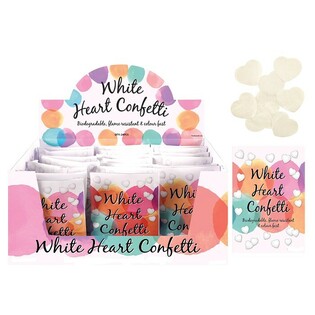 CONFETTIS C&OElig;URS BLANCS MARIAGE EN PR&Eacute;SENTOIR (24 pcs)
