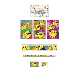 Set d'&eacute;criture Smiley 5 pi&egrave;ces (24 pcs)