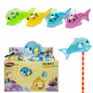 TAILLE-CRAYONS DAUPHIN, MIX COULEURS EN PRÉSENTOIR (48 pcs)