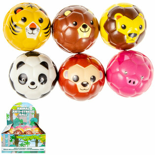 Balles Visages d'Animaux en Mousse &Oslash; 6,3 cm en Pr&eacute;sentoir (24 pcs)