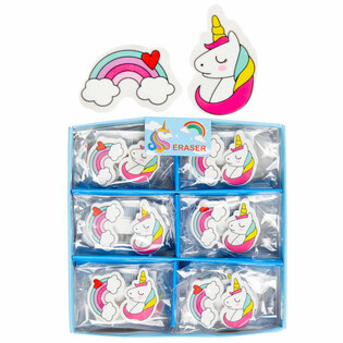 GOMME Lot de 2 LICORNE / ARC-EN-CIEL EN PRÉSENTOIR (36 pcs)