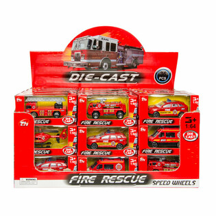 MIX DE V&Eacute;HICULES DE POMPIERS EN M&Eacute;TAL EN PR&Eacute;SENTOIR (36 pcs)