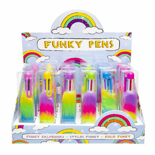 STYLO &Agrave; BILLE FLUFFY AVEC 6 COULEURS - EN PR&Eacute;SENTOIR (24 pcs)