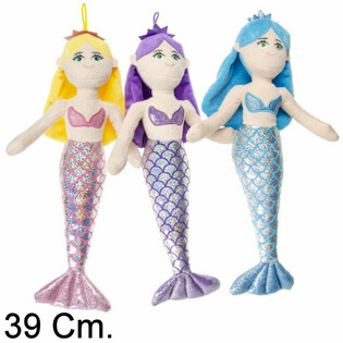 Grande poup&eacute;e sir&egrave;ne en peluche 39 cm - Couleurs assorties (12 pcs)