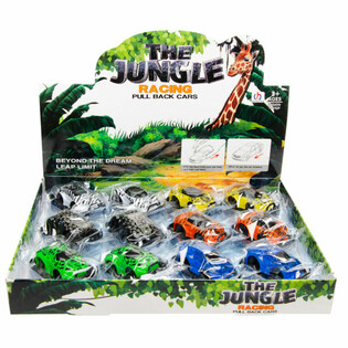 VOITURES JUNGLE &Agrave; FRICTION EN PR&Eacute;SENTOIR (12 pi&egrave;ces)