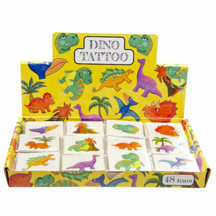 TATOUAGES RIGOLOS - MOD&Egrave;LE : DINOSAURE, chaque pack 12x Tatouages (48 pcs.)