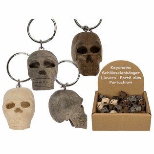 Porte-clés Crâne en Bois en Présentoir (48 pcs.)