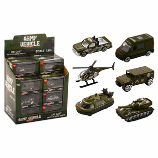 Véhicules Militaires Die Cast Mixte, Échelle 1:64 en Présentoir (24 pcs)
