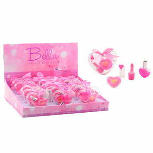 Coffret de maquillage Bella 3 pi&egrave;ces pour enfants en forme de c&oelig;ur sur pr&eacute;sentoir (18 pi&egrave;ces)