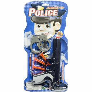 SET DE POLICE SUR CARTE - PISTOLET AVEC 3 VENTOUSES & MENOTTES (6 pcs)