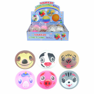 MIX ANIMAUX SQUEEZE / BALLES ANTI-STRESS EN PR&Eacute;SENTOIR (12 pcs)