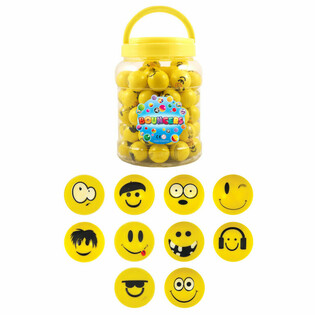 Balles Rebondissantes Smiley Funny Faces &Oslash;3,3cm en Pot (72 pcs)