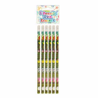 Lot de 6 Crayons et Gommes Animaux de la Ferme - Pr&eacute;sentoir (24 Sets)