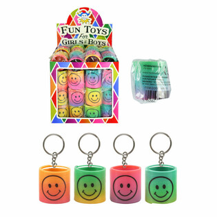 Porte-cl&eacute;s Spirale Smiley Arc-en-ciel en Pr&eacute;sentoir (60 pcs)
