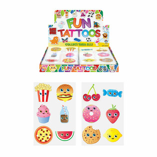 Tatouages Fun - Pr&eacute;sentoir Visages d'Aliments (96 pi&egrave;ces)