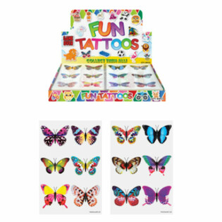 TATOUAGES RIGOLOTS - MODÈLE : PAPILLONS EN PRÉSENTOIR (96 pcs)
