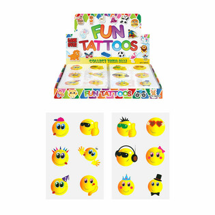 Tatouages &Eacute;ph&eacute;m&egrave;res Smiley en Pr&eacute;sentoir (96 pi&egrave;ces)