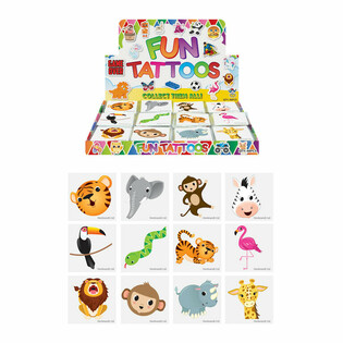 TATOUAGES FUN - ANIMAUX DE LA JUNGLE - PR&Eacute;SENTOIR (48x12 pi&egrave;ces)