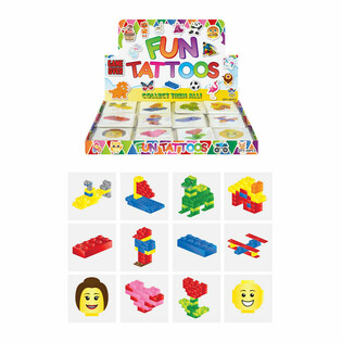 TATOUAGES FUN - MOD 8LE : BRIQUES DE CONSTRUCTION, Chaque paquet de 12 Tatouages EN PR 9SENTOIR (48 pcs)