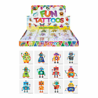 Tatouages &Eacute;ph&eacute;m&egrave;res Robot - Paquets de 12 en Pr&eacute;sentoir (48 pcs)