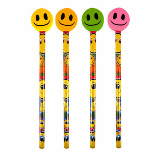 Crayon Smiley Rigolo avec Gomme (24 pi&egrave;ces)