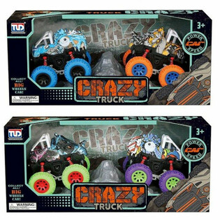 Coffret Cadeau 2 Monstertrucks Dinosaures &agrave; Friction - Couleurs Assorties