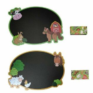 Ardoise Animaux de la Ferme avec Boîte de Craies en Présentoir (24 pcs)
