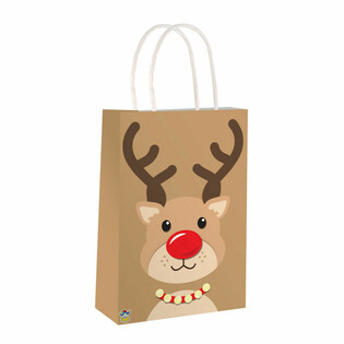 RENNE DE NO&Euml;L - SAC EN PAPIER AVEC POIGN&Eacute;ES - 14x21x7Cm - NO&Euml;L (24 pcs)