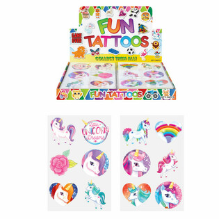 Tatouages Fun : Pr&eacute;sentoir Licorne (96 pi&egrave;ces)
