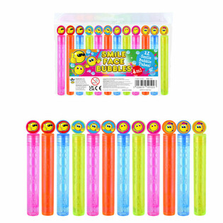 Baguettes de bulles de savon Smiley color&eacute;es (1 pack de 12 pi&egrave;ces)
