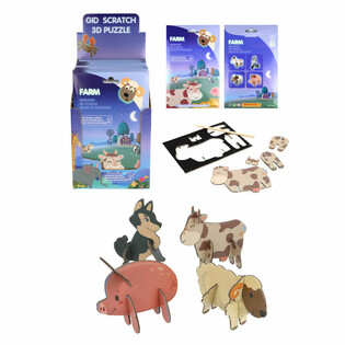 PR&Eacute;SENTOIR PUZZLES 3D &Agrave; GRATTER - ANIMAUX DE LA FERME (18 pi&egrave;ces)