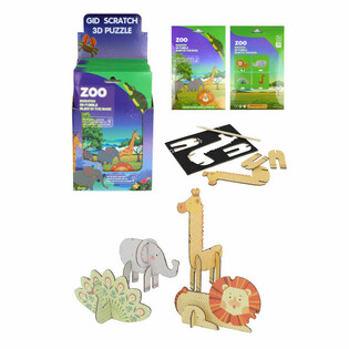 Puzzle &agrave; gratter 3D Animaux du Zoo (Display 18 pi&egrave;ces)