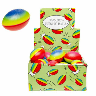 BALLONS DE RUGBY ARC-EN-CIEL EN PRÉSENTOIR (24 pcs)