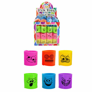 Mini Ressorts Spirales Visages &Oslash;3.5 cm en Pr&eacute;sentoir (60 pcs)