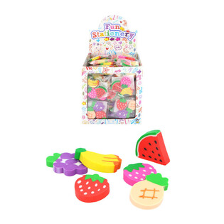 Set de 3 Gommes Fruits en Pr&eacute;sentoir (144 pcs)