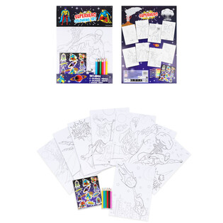 GRAND KIT DE COLORIAGE - MOD&Egrave;LE : SUPER-H&Eacute;ROS - 22x30x1 CM (12 pcs)
