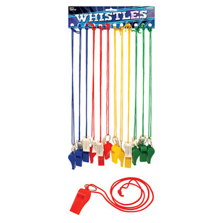 SIFFLETS COLOR&Eacute;S ASSORTIS AVEC CORDON (12 pcs)