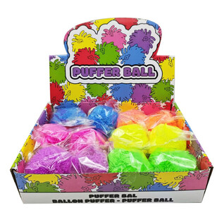 BALLE PUFFER AUX COULEURS VIVES - 8CM - EN PR&Eacute;SENTOIR (12 pcs)