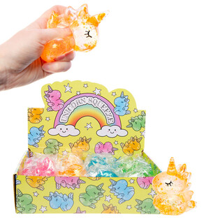 LICORNE SQUEEZE / ANTI-STRESS - COULEURS MIXTES - EN DISPLAY (12 pcs)
