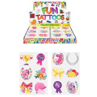 TATOUAGES FUN - MOD&Egrave;LE : PONEY EN PR&Eacute;SENTOIR (96 pcs)