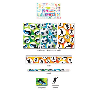 Set d'&eacute;criture Football 5 pi&egrave;ces (24 pcs)