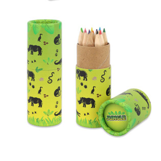 12 Crayons de Couleur en Tube : Mod&egrave;le Animaux de la Jungle - Pr&eacute;sentoir (20 pcs)