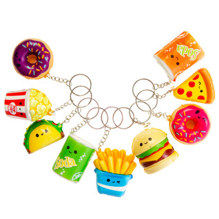 Porte-cl&eacute;s Squishy Fast Food en Pr&eacute;sentoir (24 pcs)