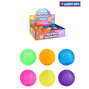 BALLE REBONDISSANTE LUMINEUSE CRISTAL. DIAM&Egrave;TRE : 5 CM. - COULEURS MIXTES - PR&Eacute;SENTOIR (12 pcs)
