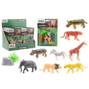 ANIMAL WORLD - COFFRET ANIMAUX DE SAFARI 10 PI&Egrave;CES SUR CARTE - EN PR&Eacute;SENTOIR (12 pcs)