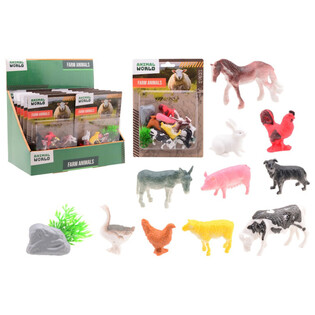 ANIMAL WORLD - Set d'Animaux de la Ferme 12 Pièces - Présentoir (12 pcs)